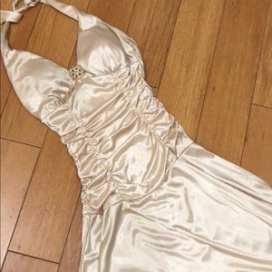 🌻 Ruby Rox Champagne Gold Tulle Prom Ruched Dress